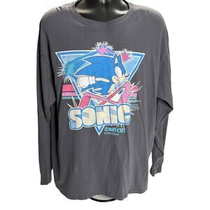Sonic the Hedgehog Retro Long Sleeve Shirt Mens XL Gray Sega Japan Style 90s Art